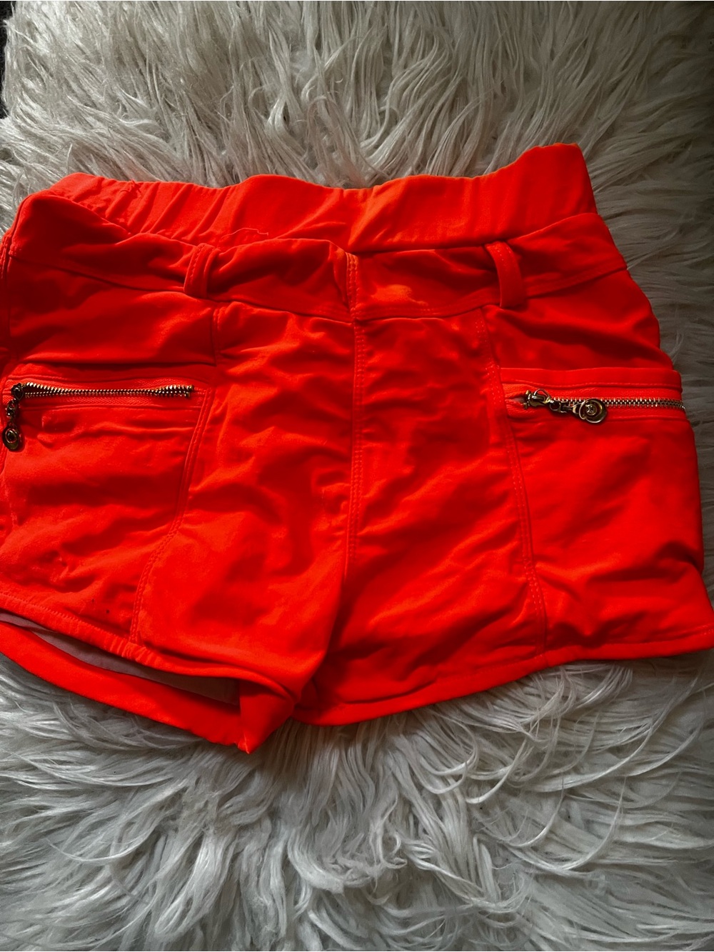 High-Rise Orange Women’s Shorts with Zip Pockets